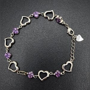 ❤️ Sterling Silver Bracelet with Purple Crystals Size 6-7